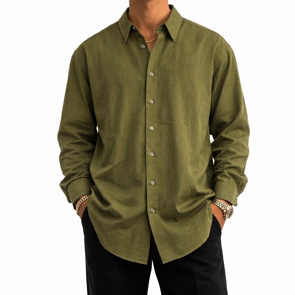 Haupt Mens Olive Green 100% Tencel Lyocell Button Down Shirt Made in‎ Germany